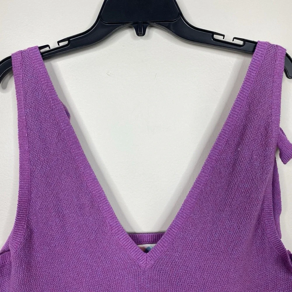 Free People Beach Purple Knit V-Neck Tie Strap Sweater Tank‎ Top Women's Large